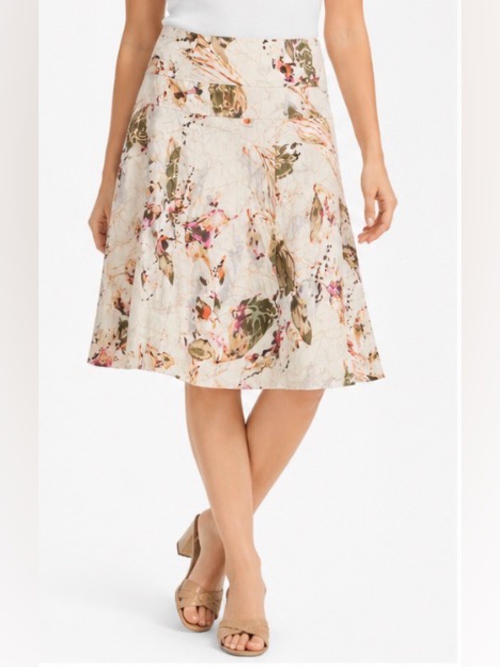 Coldwater Creek Floral Cotton A-Line Midi Skirt Large 14-16